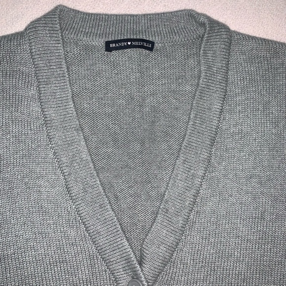 Brandy Melville “Shannon” Gray Button Down V-Neck Cardigan Sweater. - Picture 2 of 7